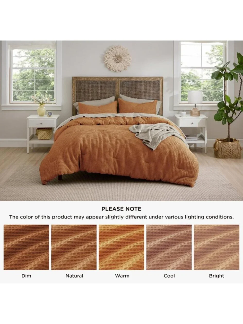 Cozy Waffle Comforter Set Queen Size, Soft Cotton Cover, Elegant Hazel Color